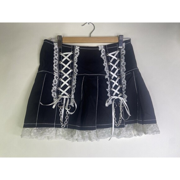 Tripp nyc Dresses & Skirts - Tripp NYC Womens Size S Lolita Black White Lace Trim Pleated Twill Mini Skirt